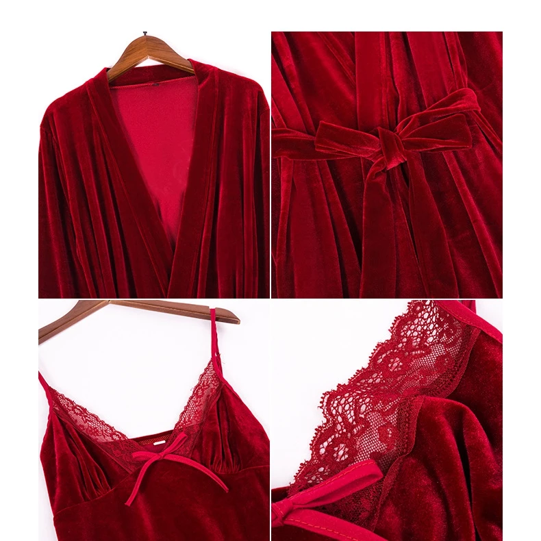 Халат-кимоно Женский велюровый пикантный Шелковый Свадебный комплект из 2
