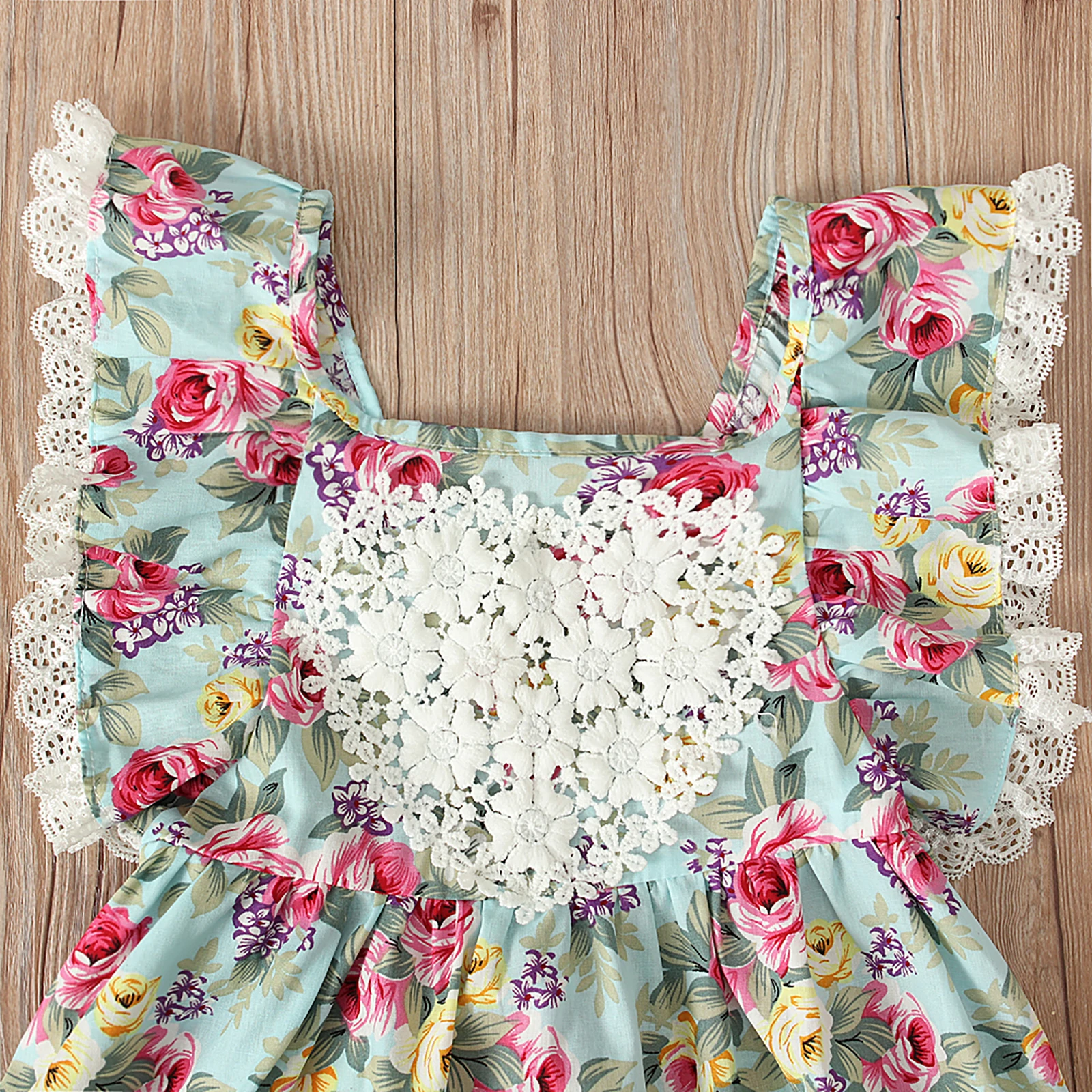 

Lovely Kids Girls Dress Flying Sleeve Lace Flower Print Backless Dress for Birthday Party Summer Vacation 2021 New