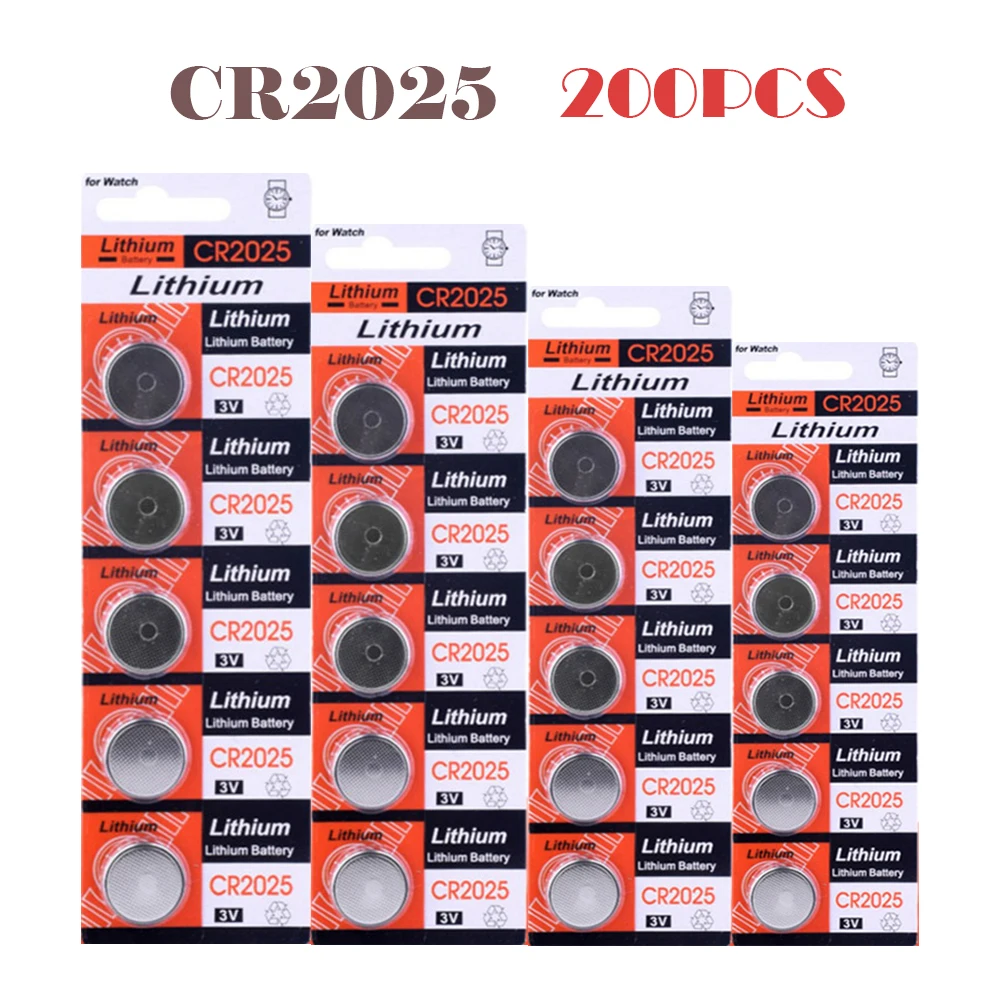 

CR2025 200pcs Lithium 3V Button Battery150mAh BR2025 KCR2025 DL2025 2025 L12 EE6226 Coin Cell Batteries For Watch Toy Control