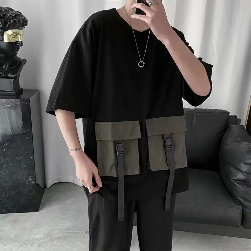 

Army Tactical Pockets Summer Oversized Men T Shirt Military Combat Short Sleeve Loose Vintage Top 2022 Cool Tooling Streetwear