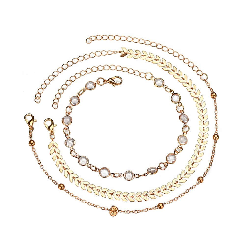 

Women Bohemian Beach Anklets Multi-layer Geometric Sequins Foot Chain