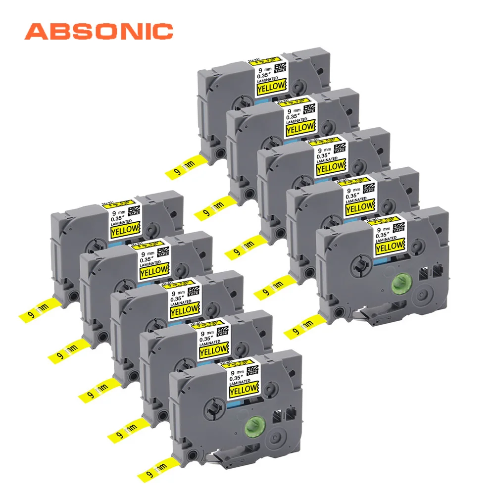 Absonic 10 шт. TZe-621 TZ-621 лента для картриджа этикеток клейкая Brother P-touch PT-D210 PT-H110 PT-D400 PT-D600
