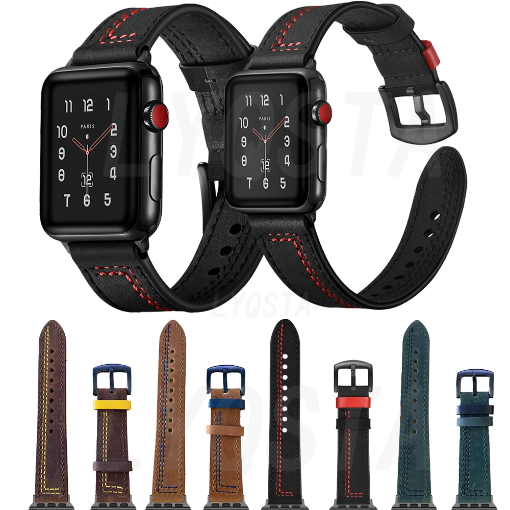 

Ремешок из высококачественной кожи для iWatch 40 мм 44 мм, спортивный браслет для Apple watch 42 мм 38 мм Series 1 2 3 4 5 6 SE, аксессуары для часов