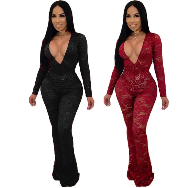 

Perspective Nightclub Women's Casual Pants Women's 2019 Hot Selling European and American Lace Jumpsuit Fake Two-Piece Set
