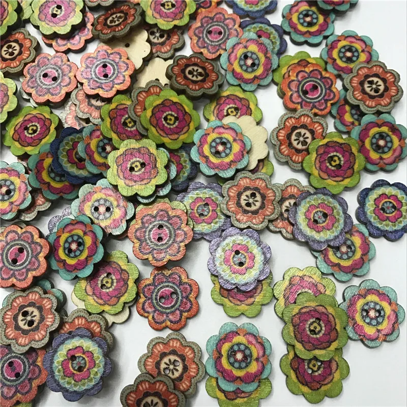 50 шт. винтажная деревянная пуговица смешанный узор 2 отверстия круглая кнопка для