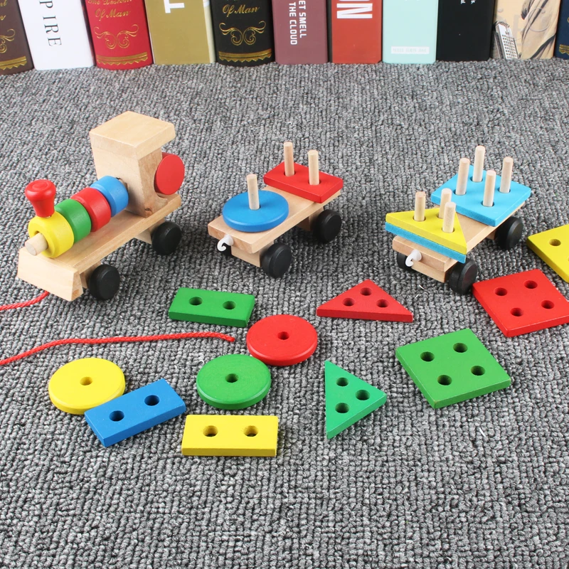 

wooden train toy montessori toy building blocks shape matching educational game for Boys Girls 2Y+ Baby Stacking Train Block