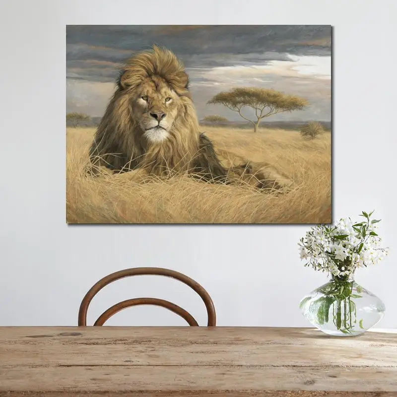 Украшение на стену живопись маслом ландшафты Дикая Африка король гордость Лев