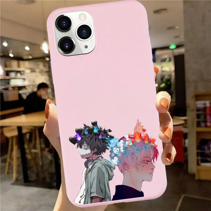 

my hero academia Phone Case Pink Candy Color for iPhone 6 7 8 11 12 s mini pro X XS XR MAX Plus