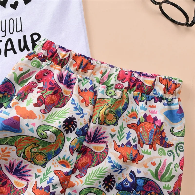 

Summer Newborn Baby Boy Girl Clothes Sleeveless Letter Print Tops Dinosaur Print Shorts Headband 3Pcs Outfits Sunsuit Set