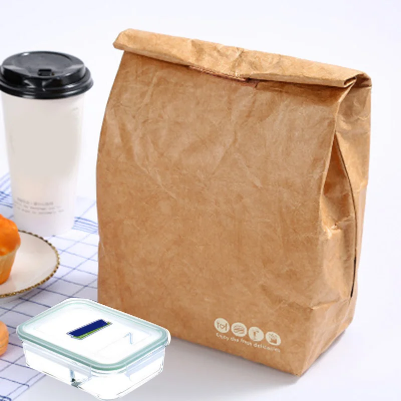 

ланч бокс Paper Lunch Bag Friendly Reusable Insulated Kraft Paper Aluminium Film Bag Food Storage For Breakfast bolsa almuerzo