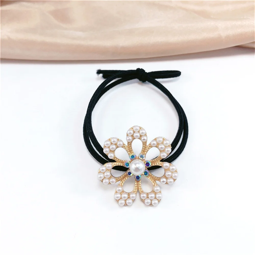 

Pearl Flower Lady Rubber Bands Women Colored Rhinestone Hair Ropes Shiny Hair Ties For Girls Students Hair Accessories Ins