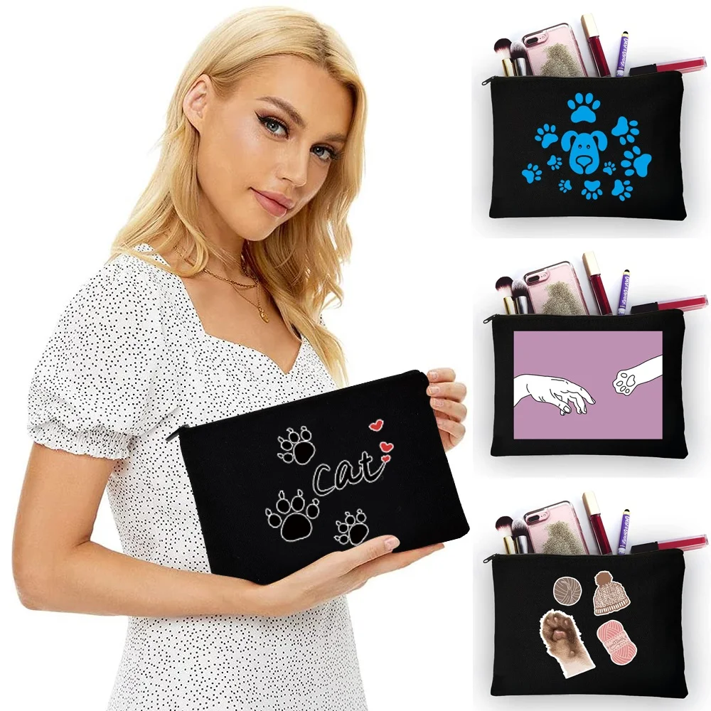 

Footprints Print Women Zipper Linen Canvas Make Up Bag Travel Small Cosmetic Bag Makeup Female Makeup Pouch Necessaries
