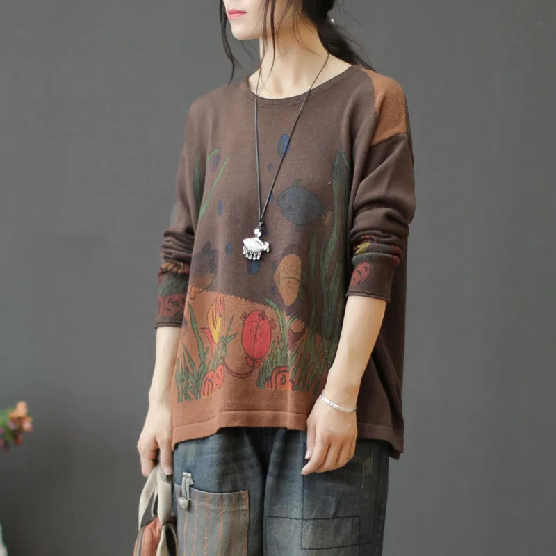 Harajuku Топ Femme пуловеры с героями мультфильмов морской водоросль вязаный свитер