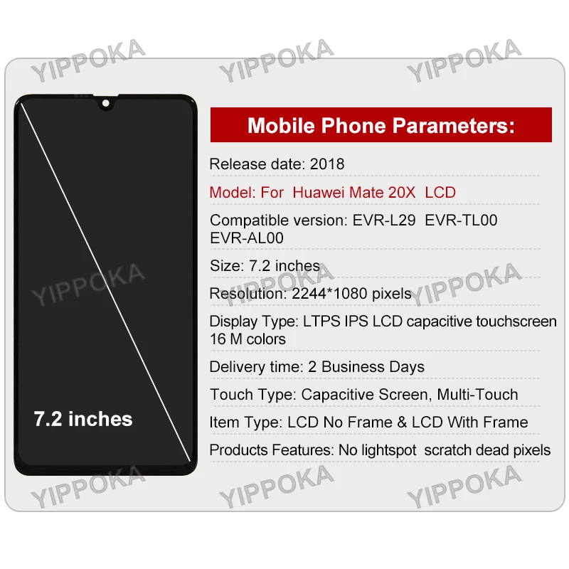 Pantalla LCD t&aacute;ctil de 7,2 pulgadas para Huawei Mate 20X, piezas de repuesto de montaje para Huawei Mate 20X, EVR-L29 EVR-AL00 LCD-2
