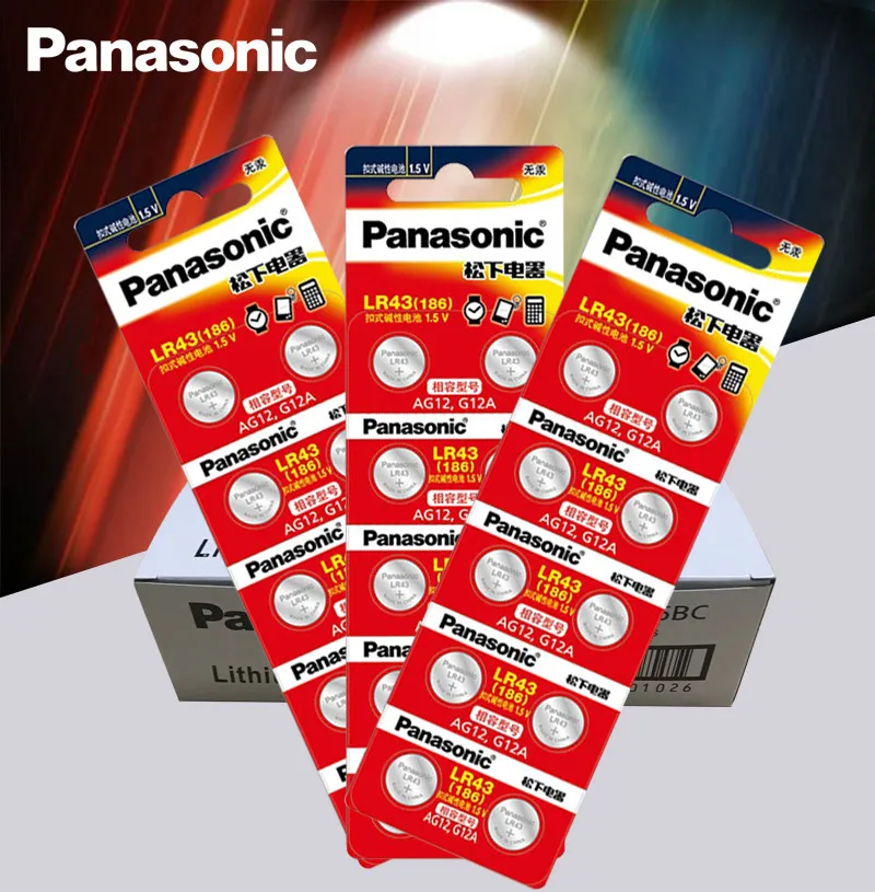 200 шт./лот Panasonic AG12 LR43 186 0% Hg для часов игрушек 1 5 в батарейки щелочные батареи