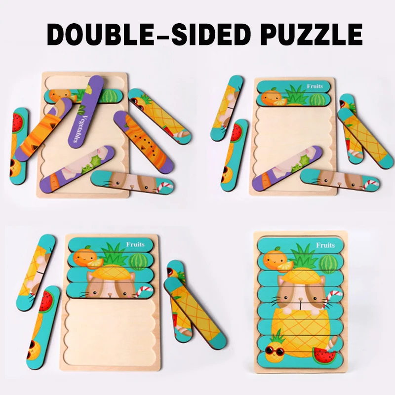 

Cute Cartoon Bar Puzzles Child Traffic Learning Animal Puzzle Toys Wooden Board Game Toy Double-sided Safety Jigsaw Puzzles Gift