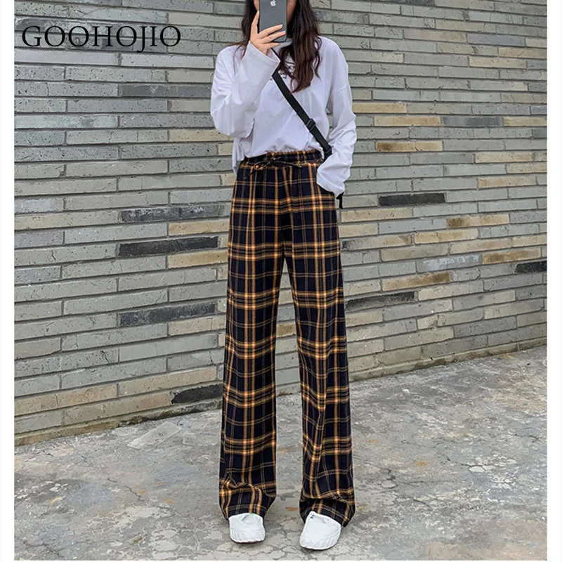 

Plaid Pants Women Casual Chic Oversize 3XL Loose Wide Leg Trousers Ins Retro Teens Harajuku Hip-hop All-match Unisex Streetwear