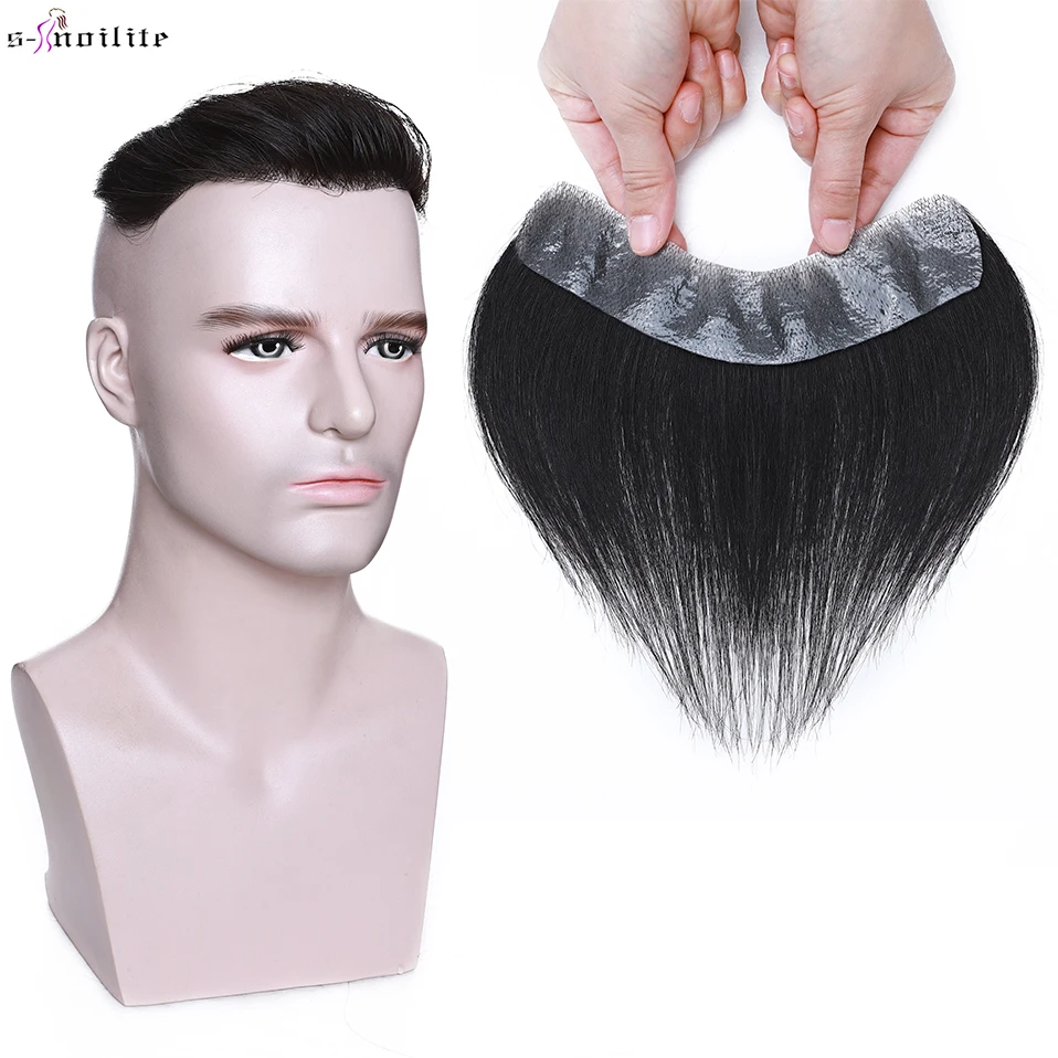 

S-noilite Men Hairline V Loop Men Hair Piece Natural Hair Human Hair Front Male Replacement System Hairpiece Invisible Extension