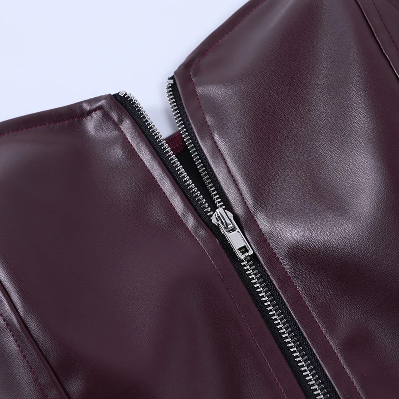 

Sexy Pu Leather Crop Tops Women Corset Bustier Tanks Ladies Casual Zipper Cropped Tube Tops Female Party Summer Fashion 2021