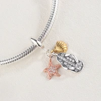 oneyida 100 925 sterling silver flip flops starfish shell charms fit european bracelet nekclace diy jewelry for girl gift