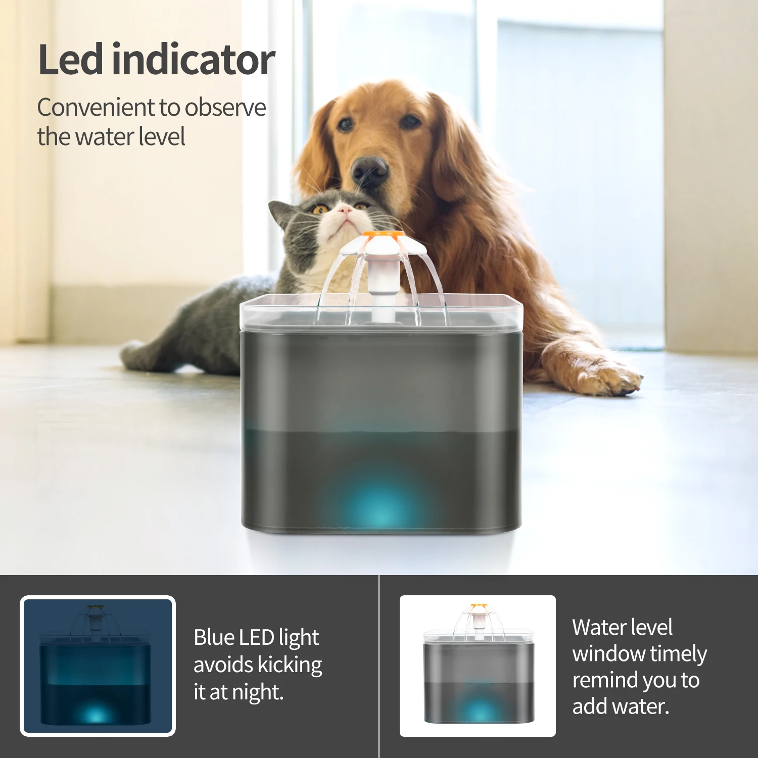 

Cat Water Fountain Bowl Automatic Pet Water Feeder Dog Drinking Dispenser Bowl Container with LED Level Display