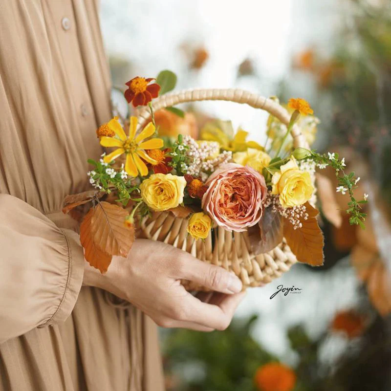 Mini Portable Flower Basket Half Moon Willow Arrangement Photo Props Flowers Hand-Woven | Дом и сад