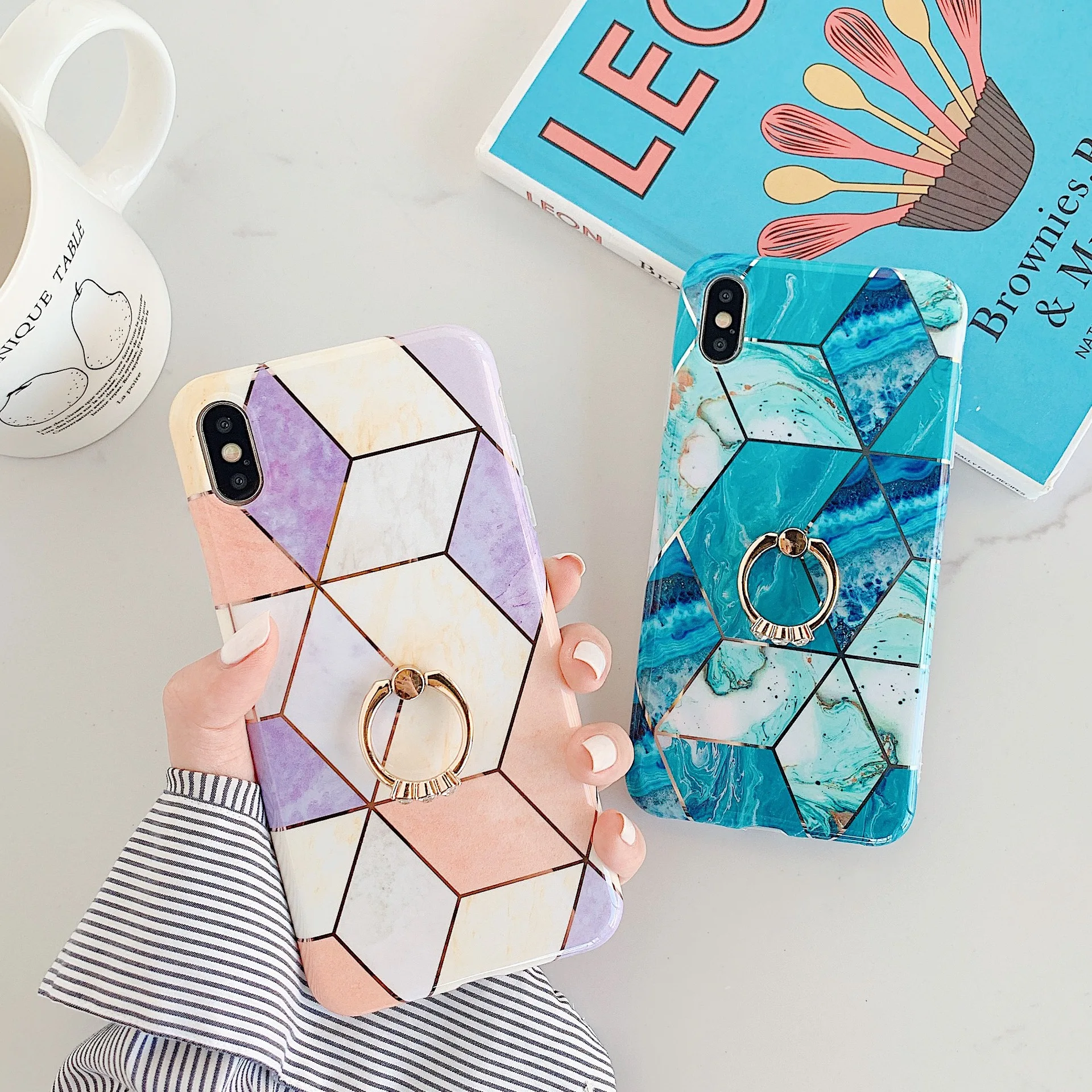 Geometric Marble Ring Stand Holder Phone Case For iPhone 11 Pro Max XR XS 6 6S 7 8 Plus X Luxury Soft Silicone Back Cover | Мобильные