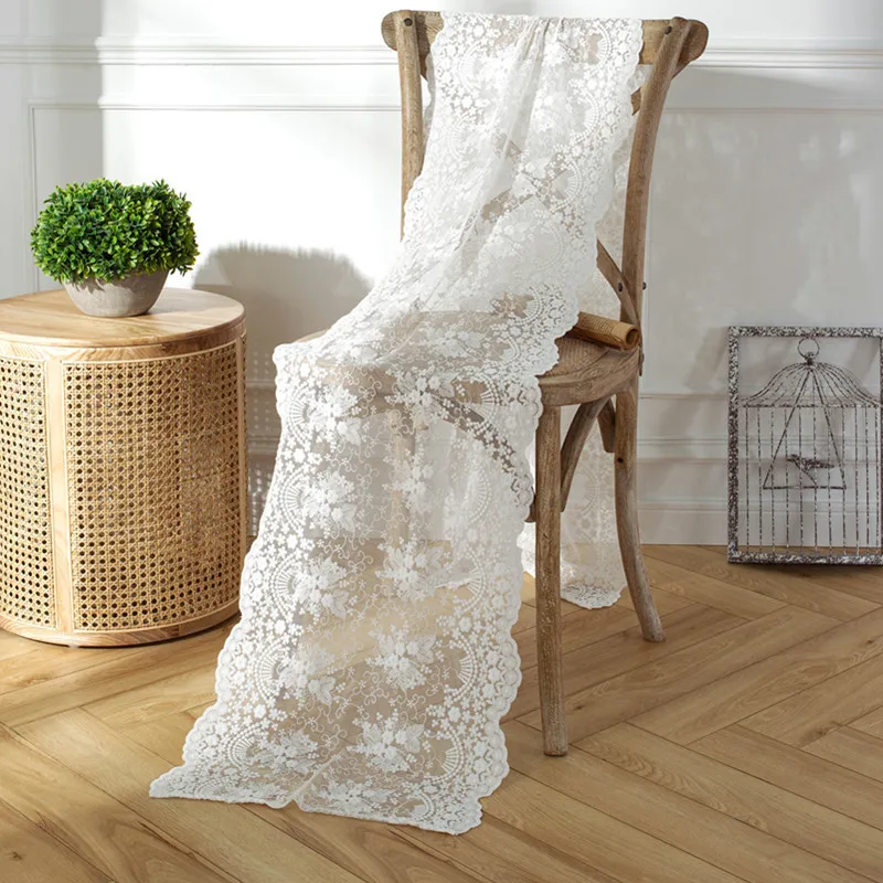 

French beautiful three-dimensional embroidered cotton thread lace table runner wedding decoration coffee table cloth fabric