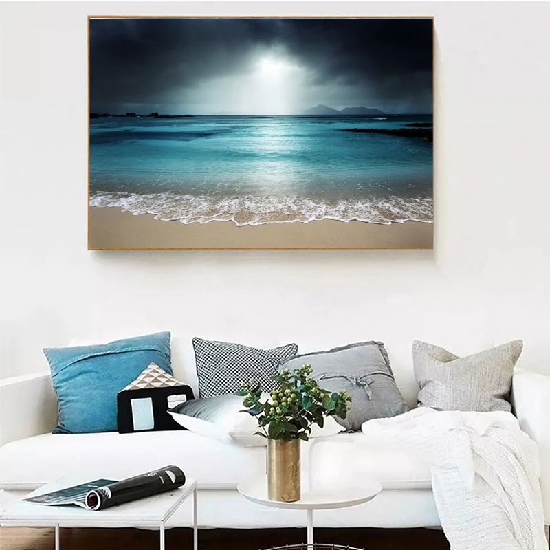 Пляж небо шторм морской пейзаж Холст Плакаты принты настенная живопись