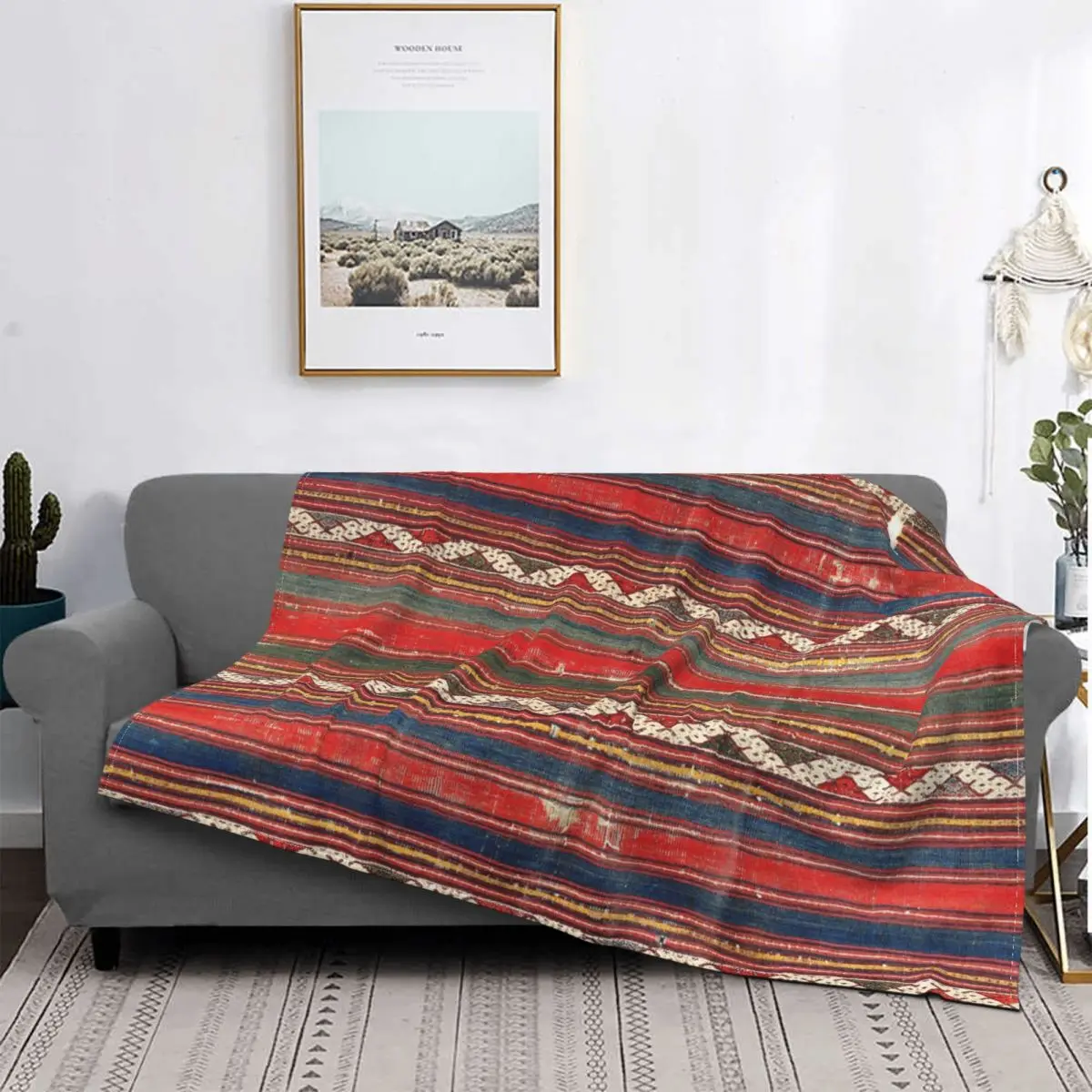 

Denizli-Manta de lana de Anatolian West Kilim, manta Bohemia Hippie geométrica de felpa, gruesa, suave, de franela, para sofá, S