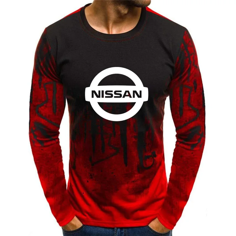 

New Mens clothing Long Sleeve Gradient T-shirt Nissan logo Casual Pullovers Men Tees Shirt Round neck High Quality T-shirt Male