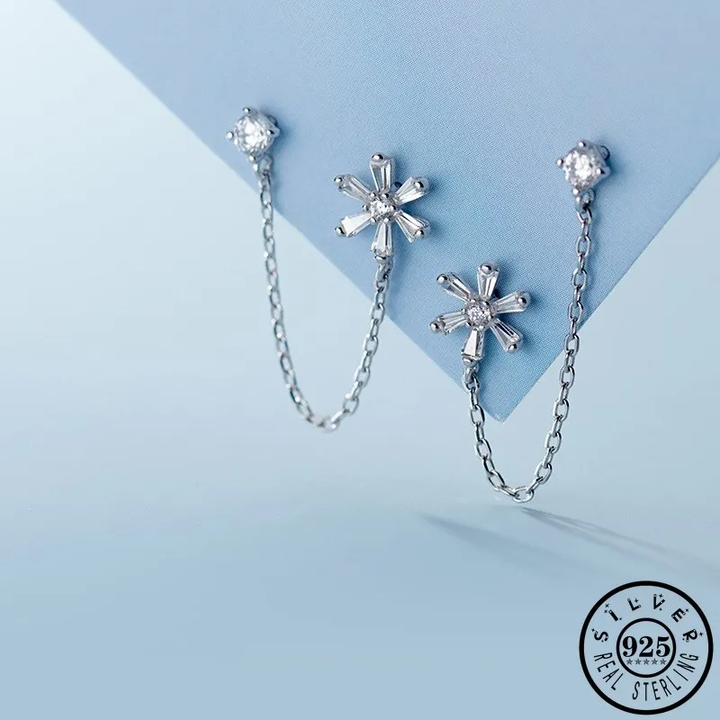 

100% 925 Sterling Silver CZ Flower Shape Ear Studs Earings Statement Round Cubic Zirconia Earrings Jewelry for Women