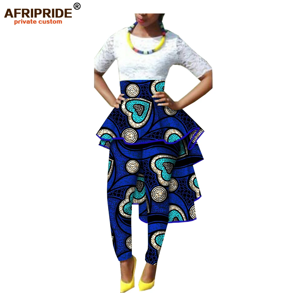 Осенние женские африканские брюки AFRIPRIDE, Индивидуальные Женские повседневные брюки длиной до щиколотки с оборками, батик, хлопок, A722110 - Цвет: 539-1