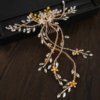 luxury long crystal flower leaf bride hair accessories for women handmade comb headdress headpiece tiara wedding head jewelry