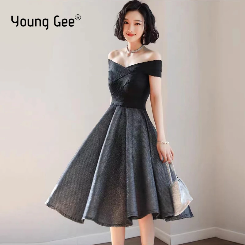 

Женское летнее платье Young Gee, сексуальное платье с открытыми плечами, модное красивое женское платье без бретелек, длиной до пола, блестящее расклешенное платье