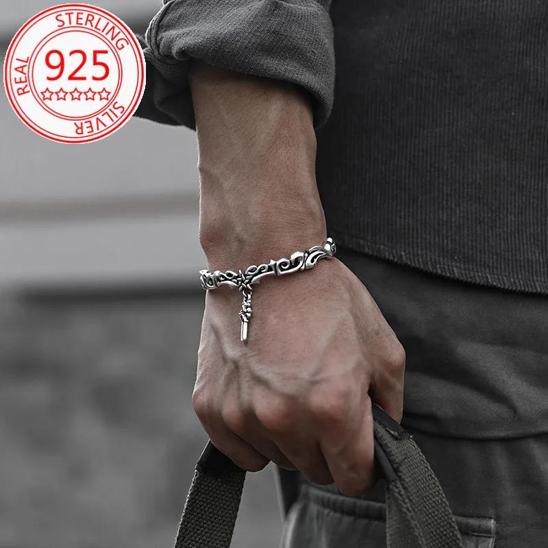 Браслет-манжета S925Vintage для мужчин и женщин ювелирное изделие из тайского серебра