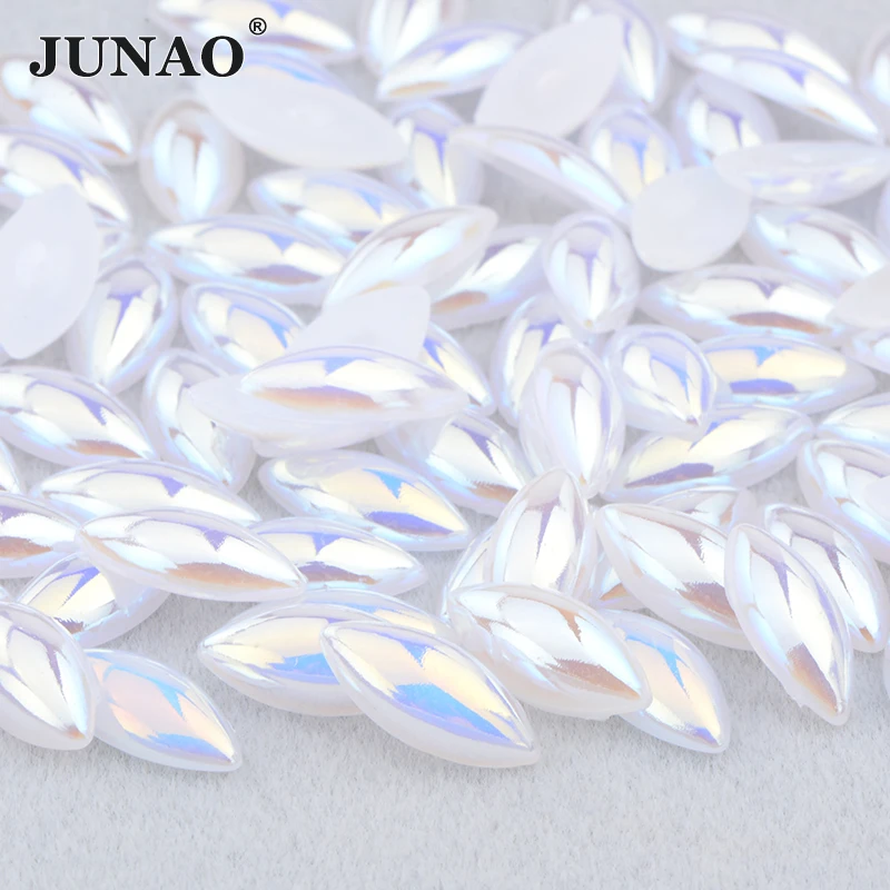 Фото JUNAO 5*10 мм 7*15 мм оранжевый AB плоская задняя часть жемчуга половина жемчуга наклейка на Кристалл Стразы акриловые камни для украшений №3