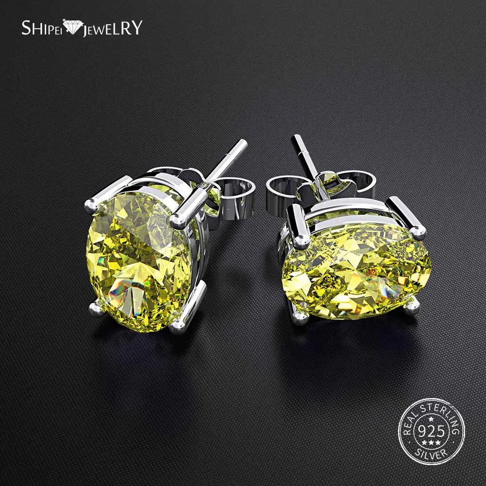 Yellow Sapphire Shipei 925 пробы серебряные ювелирные изделия Сапфир Изумруд Рубин гипоаллергенные овальные серьги-гвоздики для женщин подарок на день рождения - Цвет камня: Yellow Sapphire