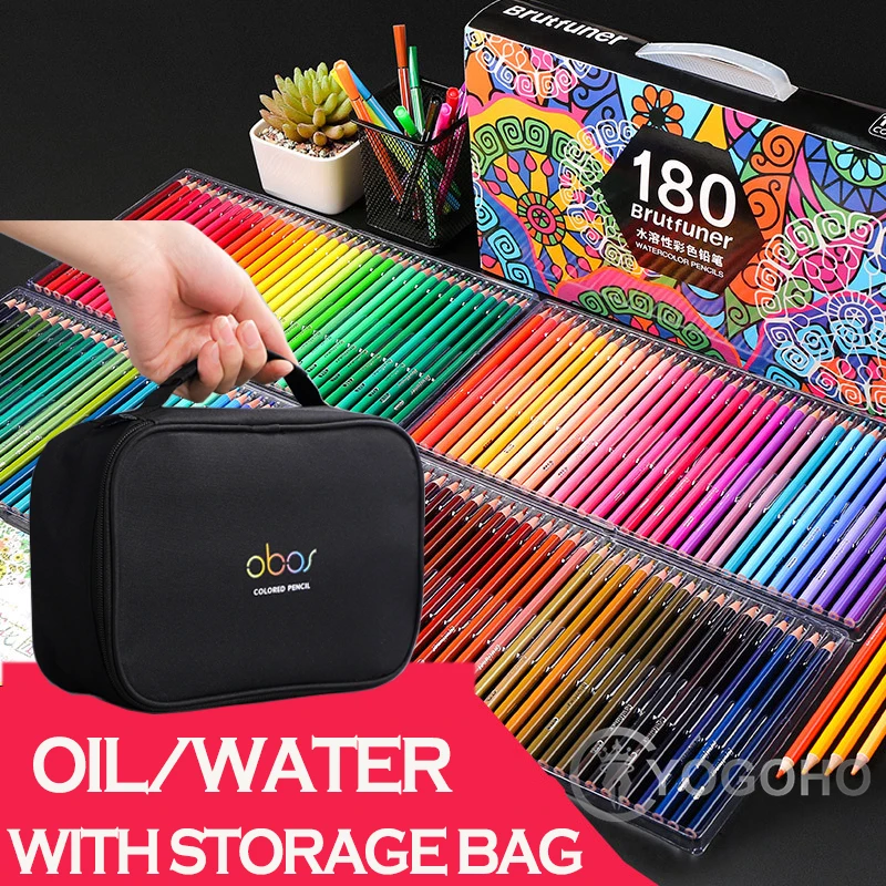 

180/160/120/72/48 Colors Oil Color Water Soluble Colored Pencils High Capacity Canvas Storage Bag Student Artist Art Supplies