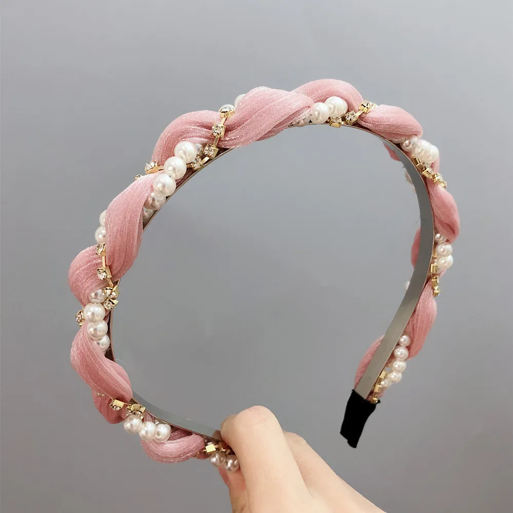 

Fashion Luxurious Pearls Rhinestone Hair Hoop Headband Hairband For Women Girls Gauze Hair Band Hair Accessories