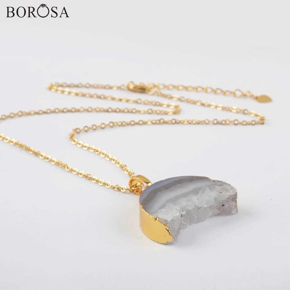Ожерелье из натуральных агатов BOROSA, 1/5 шт., 18 дюймов, ожерелье с кулоном в виде полумесяца, натуральный срез, ювелирные изделия для женщин, G1962-N