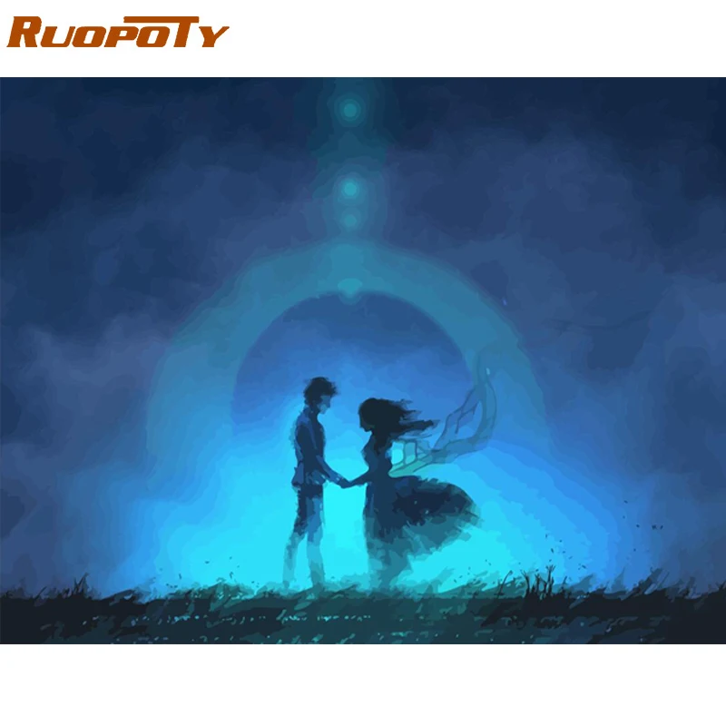 RUOPOTY рамка для влюбленных, рисунок DIY, картина по номерам, акриловая Картина на холсте, украшение для дома, уникальный подарок, современная настенная художественная картина