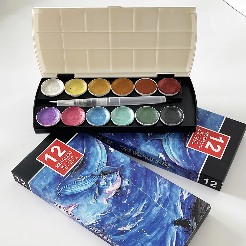 

12 color solid watercolor paint set portable plastic box watercolor paint for beginners painting watercolor paper supplies