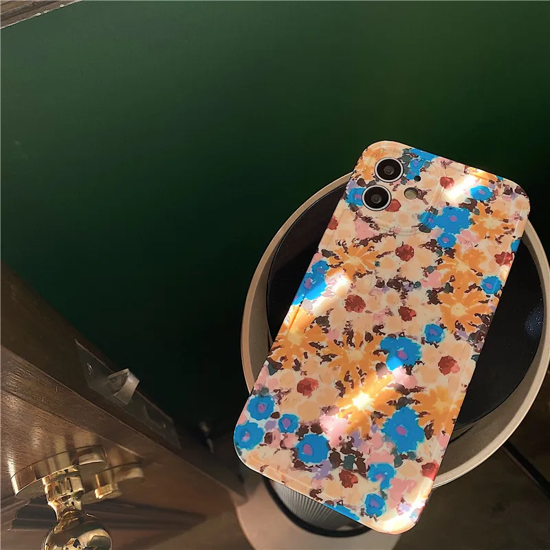 

Cute yellow flower Phone Case with stents For iphone 12 11 pro max mini Xs max X XR 6 7 8 Plus SE2 Silicone Soft Back Cover Case