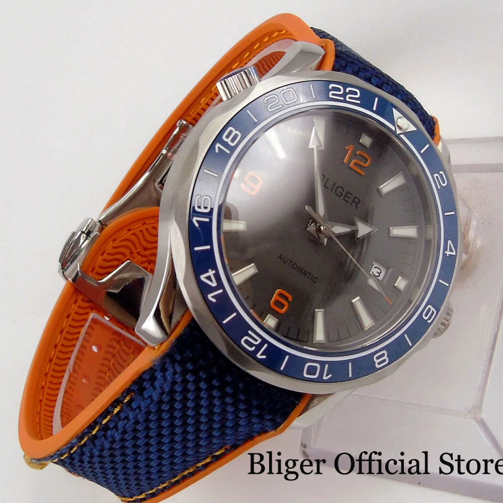 

BLIGER Mechanical Men Watch Sapphire Glass MIYOTA Automatic Movement Rubber Band Rotating Bezel