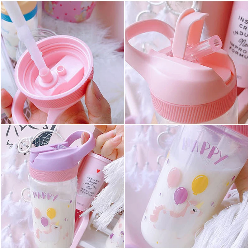 Новинка 500 мл милая мультяшная стеклянная бутылка для воды с единорогом и