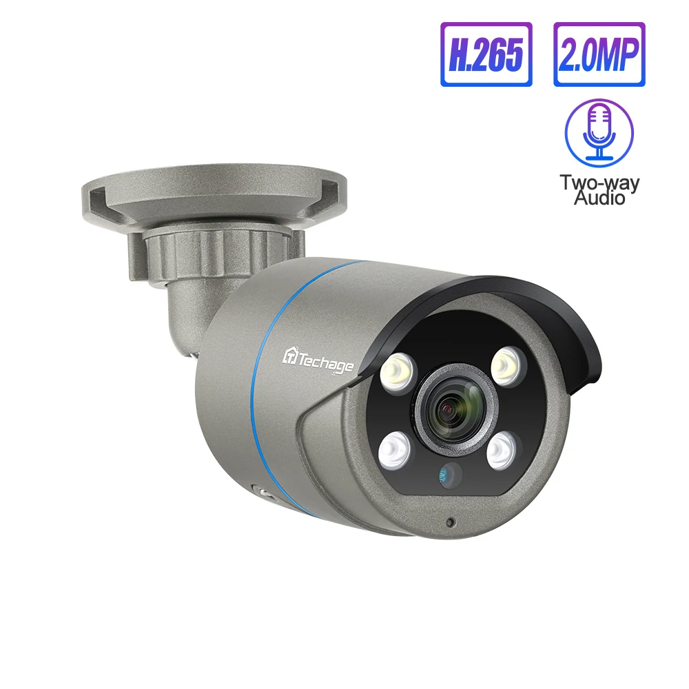 Techage 1080P H.265 POE IP Камера 2-полосная аудио звук 48V Onvif 2MP AI видео Камера открытый Водонепроницаемый безопасности CCTV наблюдения