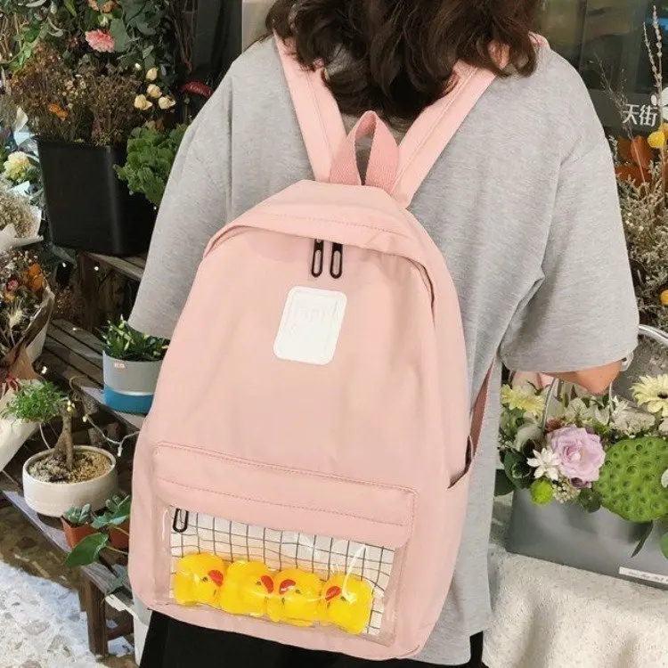

Casual Clear Waterproof Womens Backpack Harajuku Nylon Travel Schoolbags Cute Small Duck Student Back Pack Teen Girls Bookbags