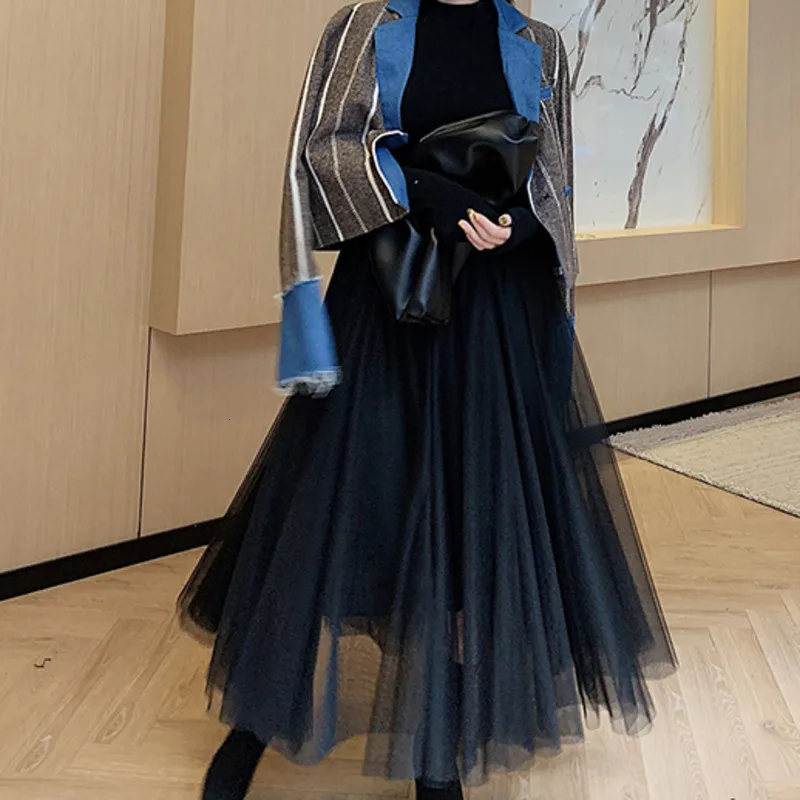 [LANMREM] 2020 новая весенняя мода ретро сплошной цвет сетка Высокая талия A Line полубоди