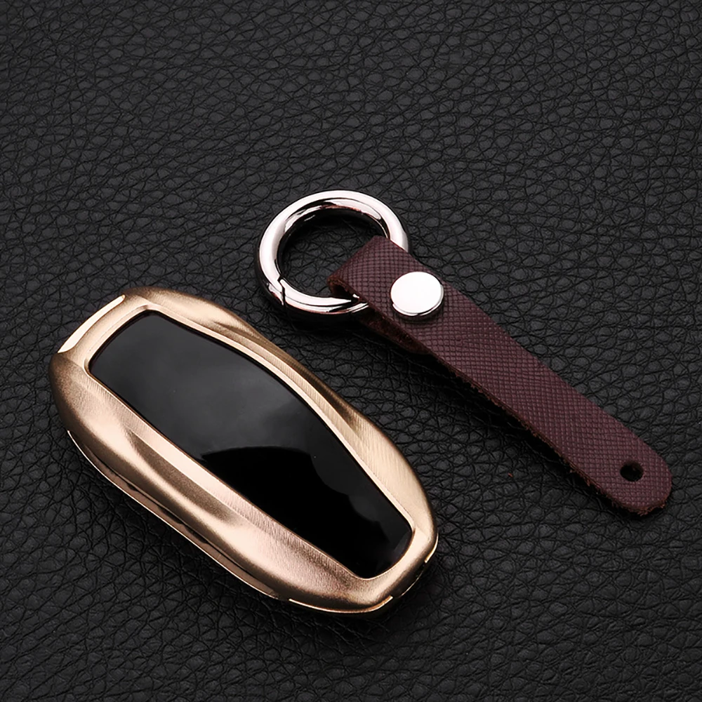 

For Tesla Model S Aluminum Alloy + Leather Car Smart Key Case Cover Remote Control Key Shell Protector Car Styling Accessories